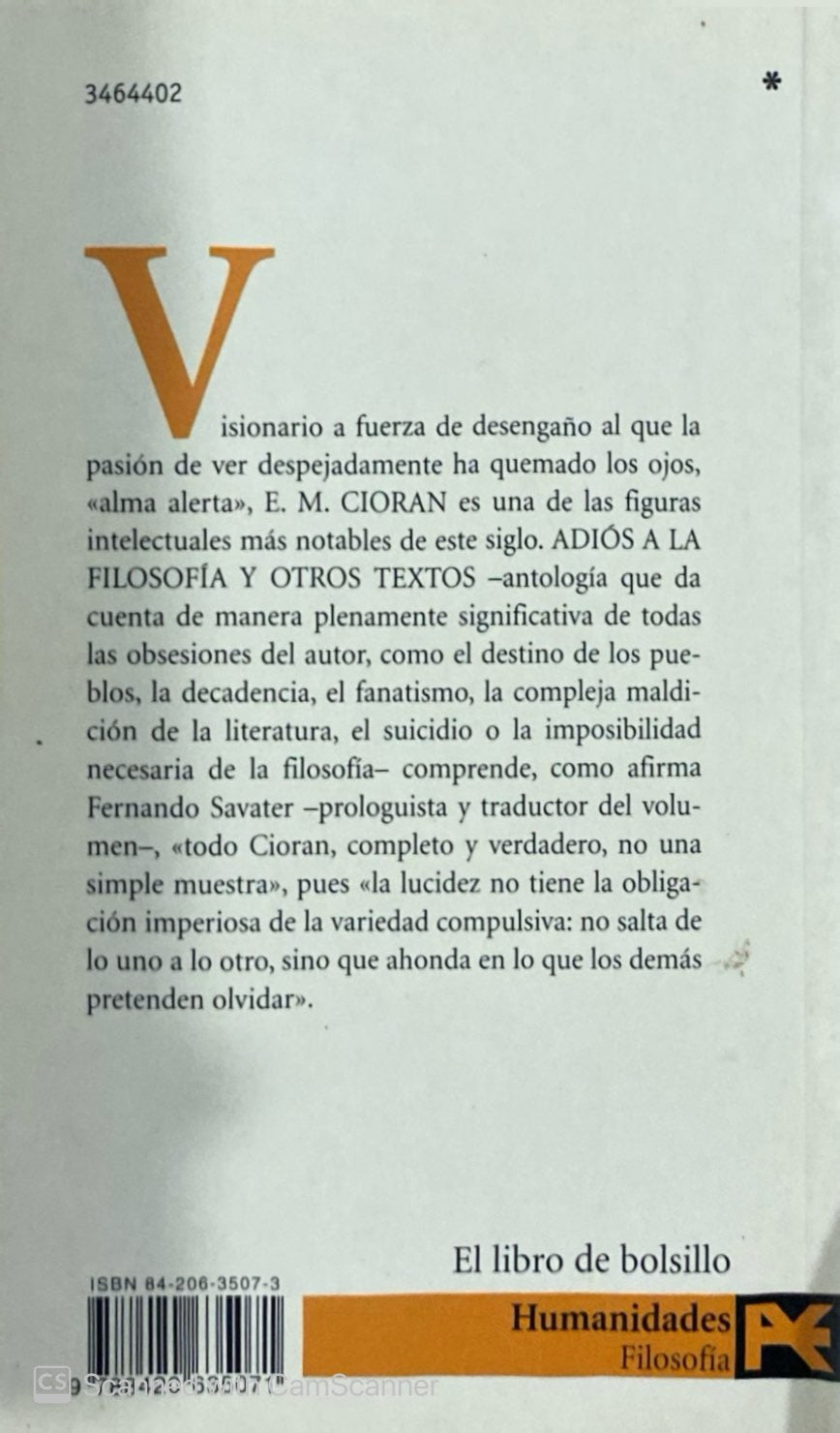 Adiós a la filosofía y otros textos | E.M.Cioran